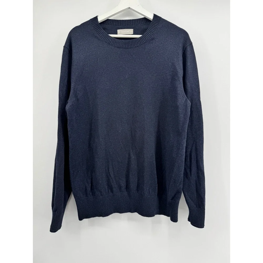 Everlane Mens Navy Blue Organic Cotton Coolmax Crewneck Sweater Size L Large